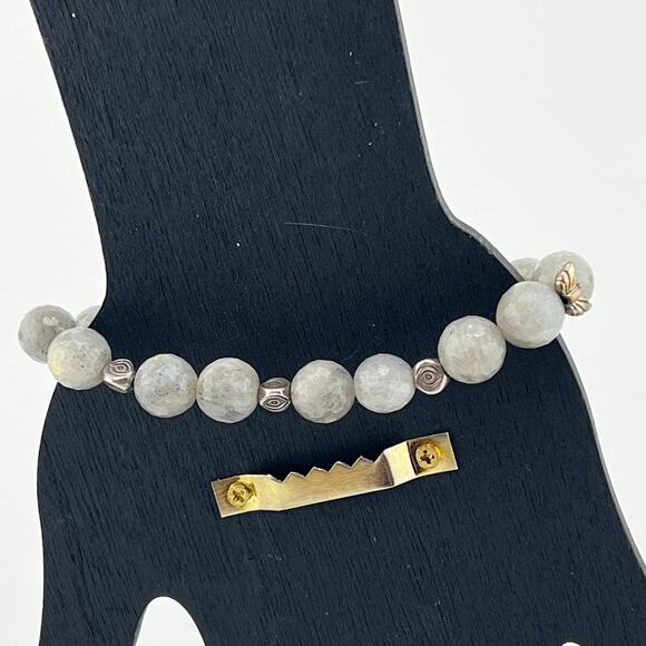 Labradorite Crystal Gemstone Faceted Bead Stretch Bracelet 7" - Picture 2 of 4